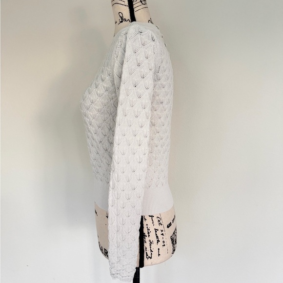 Club Monaco Sweater Pointelle Knit Sz S Ivory Ribbed Collar/Hem Quiet Luxurycore - Picture 12 of 14